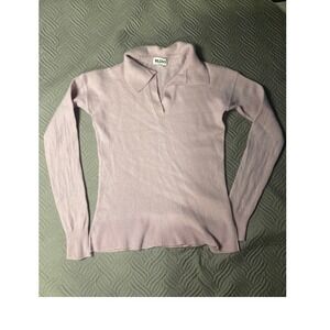 Filoro Womens 100% Cashmere 2-Ply Polo V-Neck Sweater Pink Size L